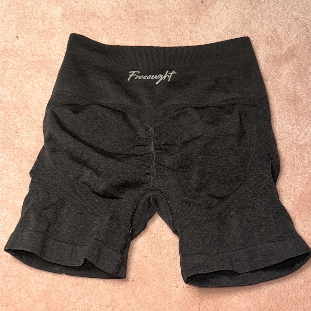 FRESOUGHT Workout Gym Butt Scrunch Tummy Control High Waisted Shorts Dark Grey - Picture 3 of 5